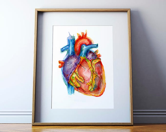 Heart Wall Art, Anatomical Heart Watercolor Painting, Anatomy Art ...