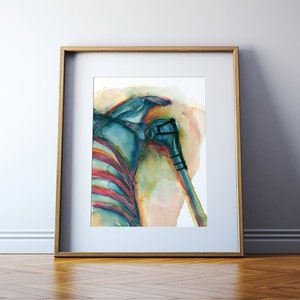 Schultergelenk Aquarell Kunstdruck - Gebrochene und ausgekugelte Schulter Aquarell Druck - Orthopädische Chirurgie Kunstdruck