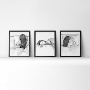 Schlaf Aquarell Druck ungerahmt Set - Schlaf Studie Kunst - Geschenk für Schlafforscher - Schlafzimmer Kunst