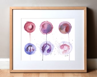 6 Blood Cells Watercolor Print - Histology and Hematology Art Print - Red and White Blood Cell Abstract Print