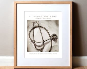 Littmann Stethoscope Watercolor Print - Auscultation - Gift for Doctors - Doctor Tools - Medical Art
