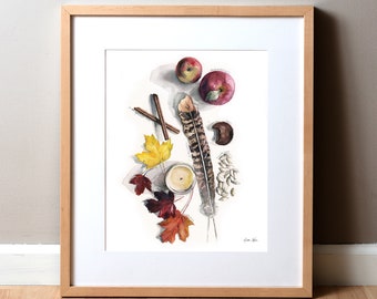 Fall in Wisconsin Watercolor Print - Autumn Art - Foraging Art - Wisconsin Art