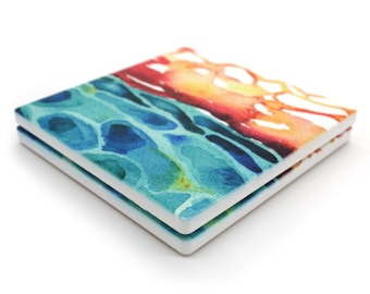 Skin Histology Ceramic Coaster Set of 2 - Dermatology Coasters - Gift for Dermatologist - Histology Art