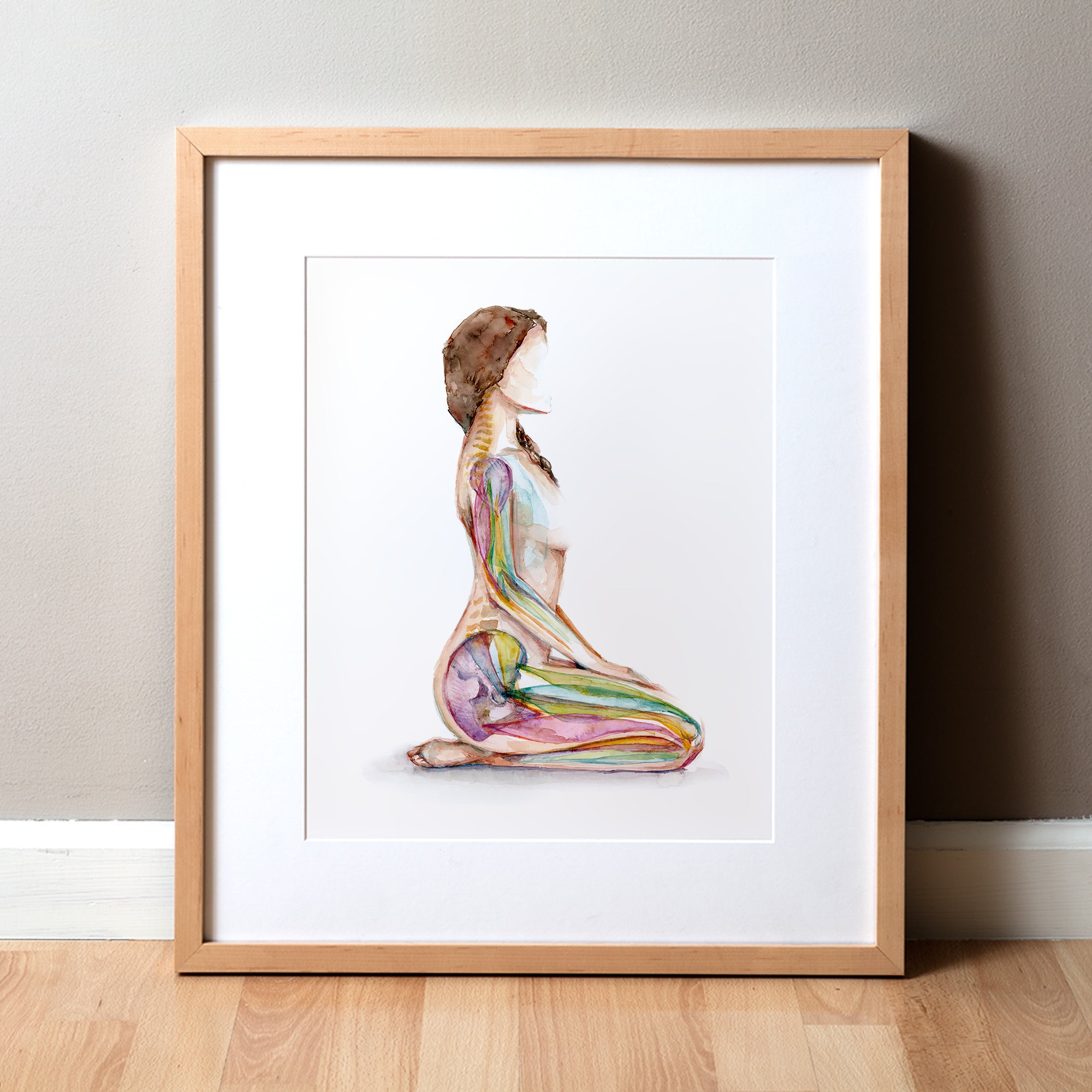 Calming Anatomy Watercolor Print - Sitting Yoga Watercolor ...