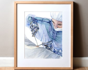 Surgery Ergonomics Watercolor Print - Surgical Art - Gift for Surgeon