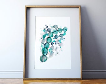 Occlusal Surfaces of Teeth Half Arch in Teal - Abstract Dental Print - Abstract Art Print - Teeth Watercolor