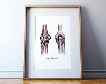 Elbow Joint Anatomy Watercolor Print - Anatomy Art - Humerus Ulna Radius Watercolor - Orthopedic Art