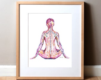 Meridians of the Body Watercolor Print - Yoga Art - NaturopathicArt - Meridians Painting