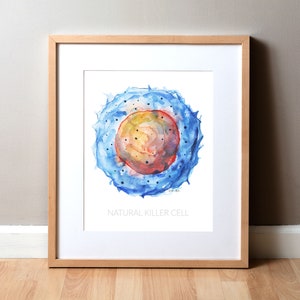 Natural Killer Cell Watercolor Print - Cancer Art - Cell Prints - Cell Art - Watercolor Cells