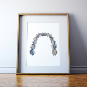 Mandibular Arch in Gray Abstract Teeth Watercolor Print, Dental Art, Occlusal View of Mandibular Teeth image 1