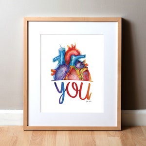 I Heart You Watercolor Art Print - Anatomy Art - Heart Painting - Cardiovascular Art