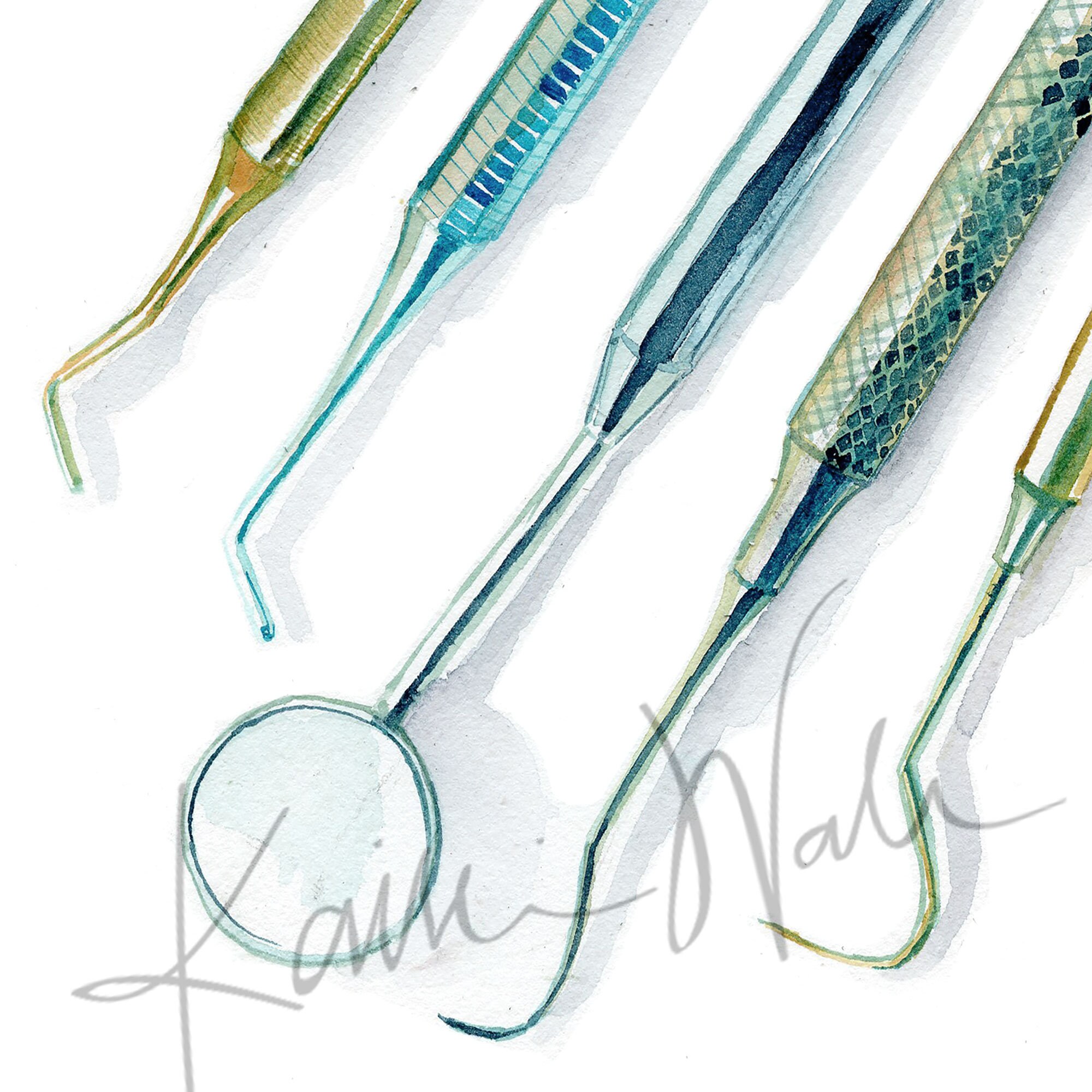 Hygiene Instruments Dental Hygiene Instruments Watercolor Print Unframed Set - Dental Art ...
