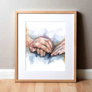 Holding Hands Watercolor Print - Waiting Room Painting - Comforting Art