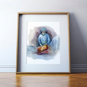 Prepping - C-Section Art - OBGYN and Female Reproductive Anatomy Print - Birth Art - OBGYN Surgery Art - Fetal Anatomy Watercolor