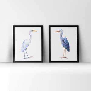 Bird Art Print Set - Heron and Egret Watercolor Print Set
