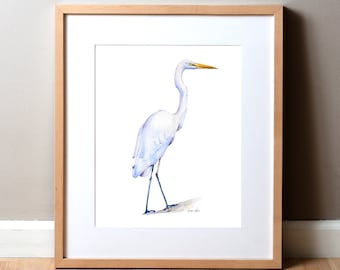Silberreiher Kunst Druck - Aquarell Gemälde - Vogel Gemälde