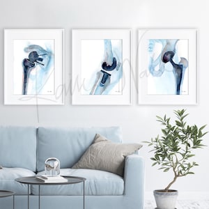 Hip, Shoulder, and Knee Orthopedics Watercolor Print Set Orthopedic Surgery Art Gift for PT image 8