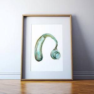 Hearing Aid Watercolor Print - Speech Path and Audiology Art - Ear Art - Anatomy Art