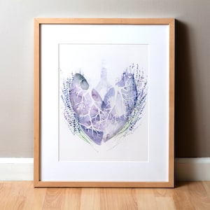 Lung Love Watercolor Art Print - Lung Transplant Watercolor - Anatomy and Flower Painting - Pulmonary and Pulmonologist Art