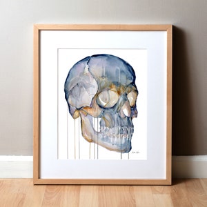Three Quarter Skull Watercolor Print - Skull Painting - Anatomical Skull