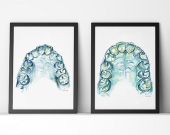 Orthodontics Watercolor Print Set - Dental Art - Dentist Gift - Dentist Office Decor