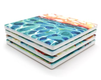 Skin Histology Ceramic Coaster Set of 4 - Dermatology Coasters - Dermatologist Gift - Histology Art - Coaster