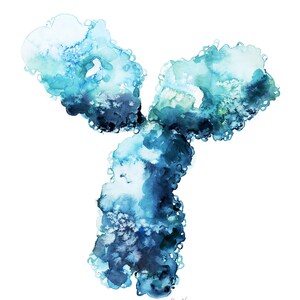 May include: Abstract watercolor painting of a Y-shaped form in shades of blue and green. The painting has a textured, organic feel.