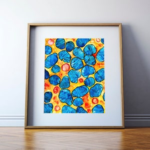 Mitochondriën histologie aquarel print - celkunst - abstracte anatomische kunst