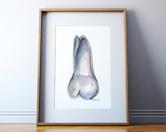 Single Maxillary Molar in Gray - Abstract Molar Watercolor Print, Dental and Dentistry Art, Teeth Art, Dental Office Art, Anatomy Art