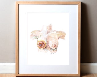 Breast Disease Prevention Watercolor Print  - Cancer Art - OBGYN Art, Breast Cancer Awareness