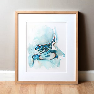 Sagittal Section of the Sinuses Watercolor Art Print - ENT and OMFS Art - Head Anatomy Art