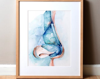 Nose Anatomy Watercolor Art Print - ENT and Plastic Surgery Art - Head Anatomy Art