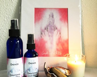 ALTAR Kit; ONENESS 'Angels are with Me' ~ Sacred Art, Vibrational Light Mist, Magical Ceremony & Affirmation, Palo Santo, Candle, Amethyst