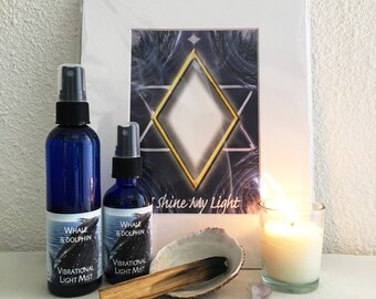 ALTAR Kit; WHALE & DOLPHIN 'I Shine My Light' ~ Sacred Art, Vibrational Light Mist, Magical, Ceremony n Affirmation, Candle, Palo Santo