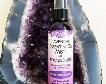 Relaxing, Balancing, Refreshing; LAVENDER Essential Oil Mist with Amethyst Crystals and Crystal Gem Essence