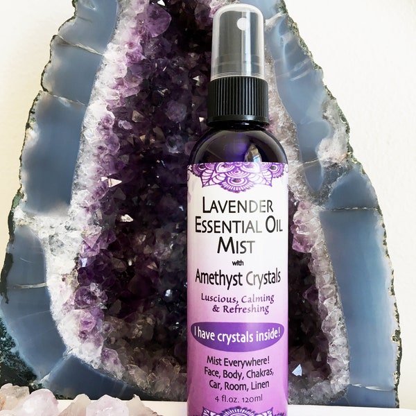 Relaxing, Balancing, Refreshing; LAVENDER Essential Oil Mist with Amethyst Crystals and Crystal Gem Essence
