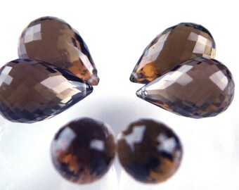 20x20 MM Size Smokey Quartz Briolettes Loose Gemstone Natural Smokey Quartz Cushion Shape Faceted Briolettes AAA Quality C3008 1 Pair