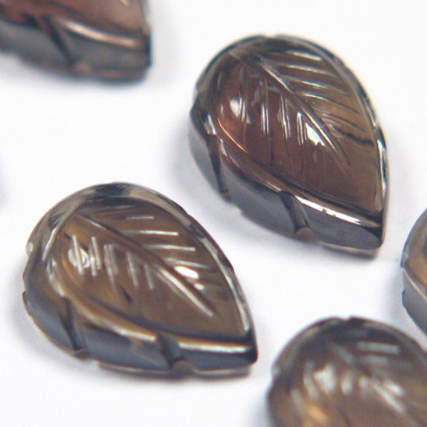 AAA Genuine Dark Smoky Quartz Fancy Carved Leaves Briolette Beads Unique Natural Gemstones Earrings Set 1x Matched Pair Top Drilled 11mm