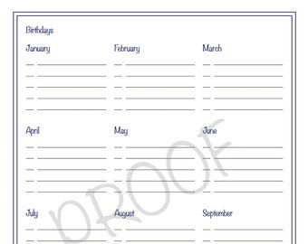 Birthday List Printable Bundle | Instant PDF Digital Download | Simply Designed | At-A-Glance Format