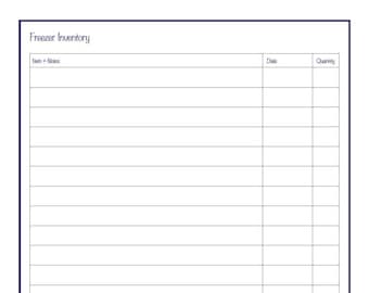 Freezer Inventory Printable | Instant PDF Digital Download | Simply Designed | Type in Text Before Printing