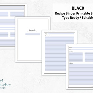Black Recipe Binder Printable Bundle | Instant PDF Digital Download | Simply Designed | Type in Text Before Printing