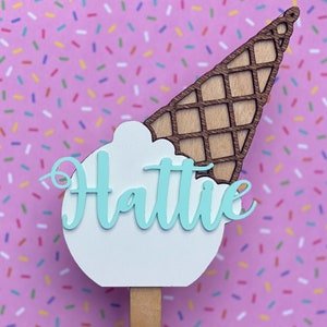 Ice cream cone cake topper, 3D cake topper, ice cream birthday party, custom cake topper, Personalized cake topper