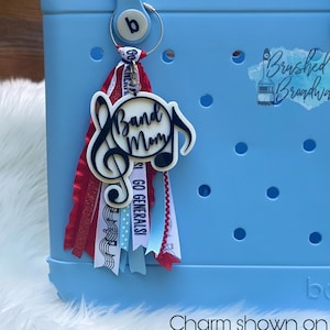 Band Mom BOGG Bag Charm, BOGG bag tag, BOGG bag accessories, Custom printed school color ribbons, High School Band, Sports Bogg Bag tag