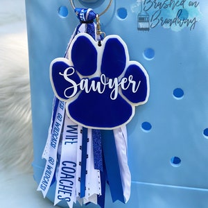 Paw Print BOGG Bag Tag, WILDCATS Sports bag tag, BOGG bag Charm, Custom Laser Cut Sports Bag tag, Football, Baseball, Soccer