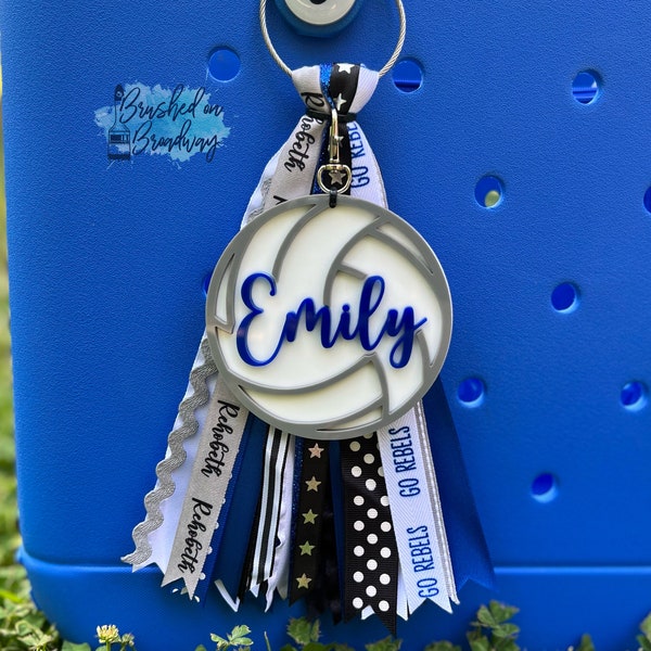 Custom school colors Volleyball BOGG bag tag, BOGG bag charm, Personalized sports bag tag, Volleyball accessories,Custom bag tag with ribbon