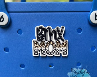 BMX Mom BOGG bag charm, Leopard checkered flag, Bogg bag accessories, Bogg bag flush mount charm, Bogg bag bit, Charm for Bogg holes, BMX