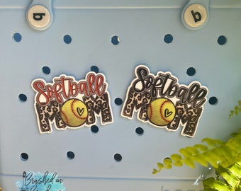 Softball BOGG bag bit/charm, Cheetah Softball mom, Flush mount button charm, Charm that goes in BOGG bag holes, Softball accessories