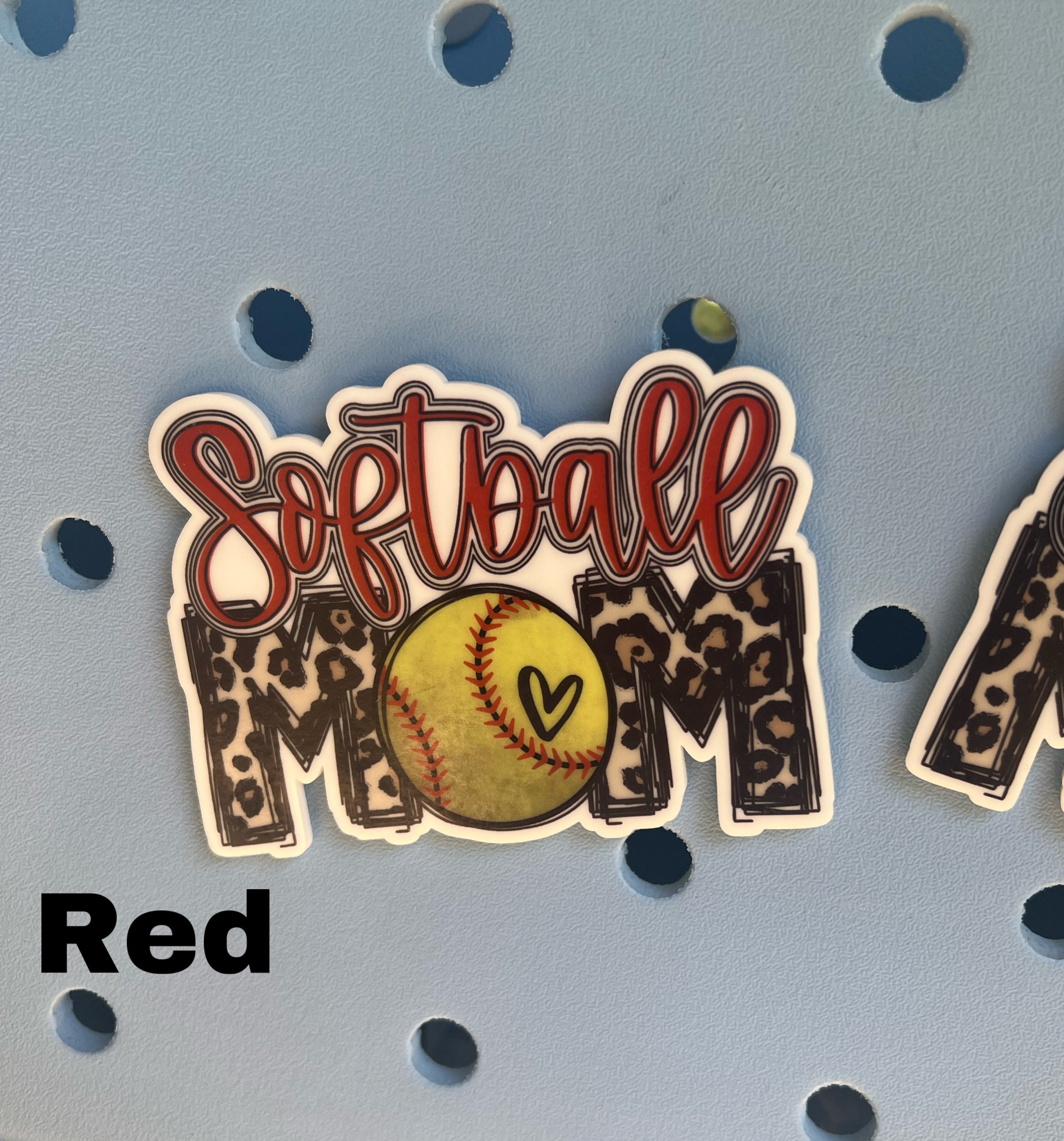 Softball BOGG Bag Bit/Charm, Cheetah Softball Mom, Flush Mount Button Charm, Charm That Goes in BOGG Bag Holes, Softball Accessories