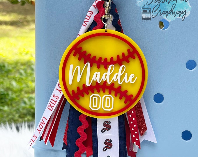 Custom School Colors Softball BOGG Bag Tag, BOGG Bag Charm, Softball