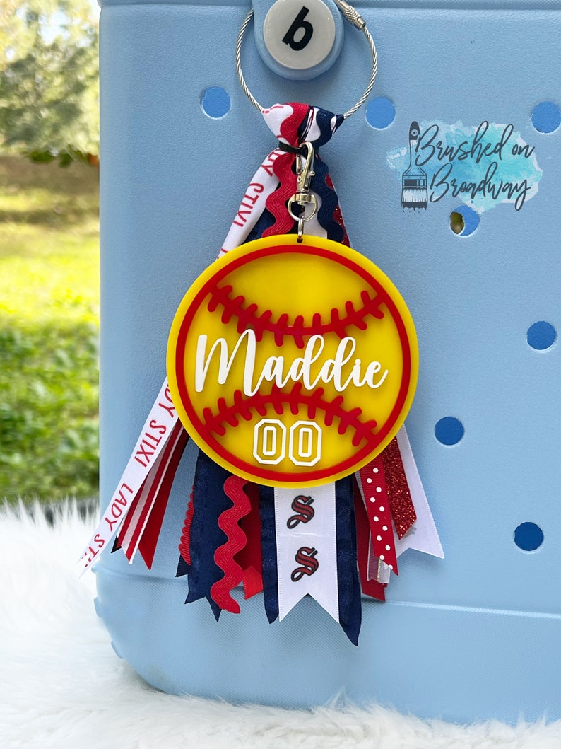 Custom School Colors Softball BOGG bag tag, BOGG bag charm, Softball mom accessories, Personalized Softball bag tag, Sports bag tag/charm 